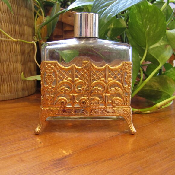 ✨ Exquisite Vintage 1950s Ormolu Gold Filigree Footed Vanity Scent Bottle ✨ - Picture 3 of 7